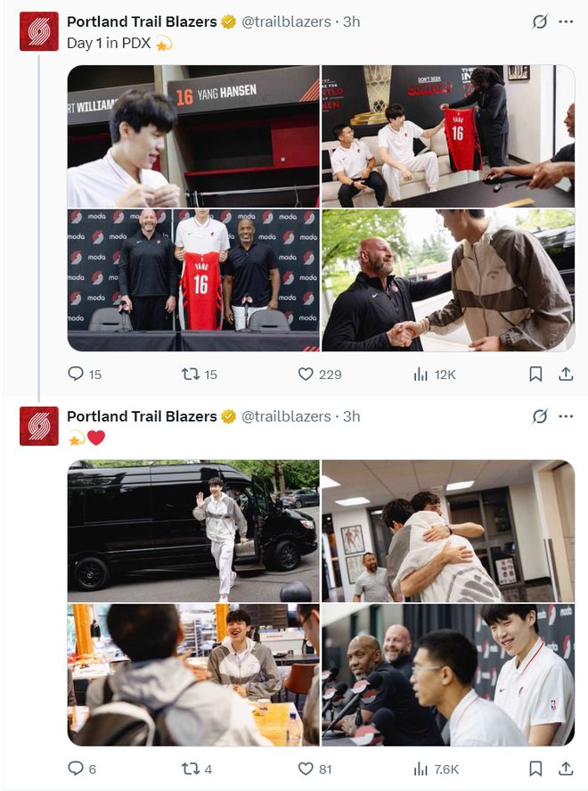 杨瀚森成开拓者团宠！官推27推25条是他：晒世青赛集锦证青睐已久(图2)